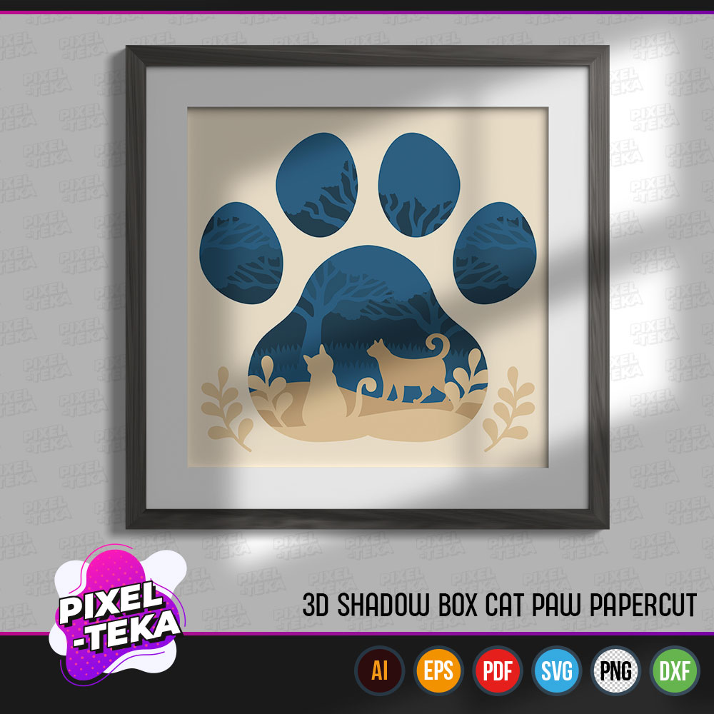 3D Shadow Box Cat Paw Papercut