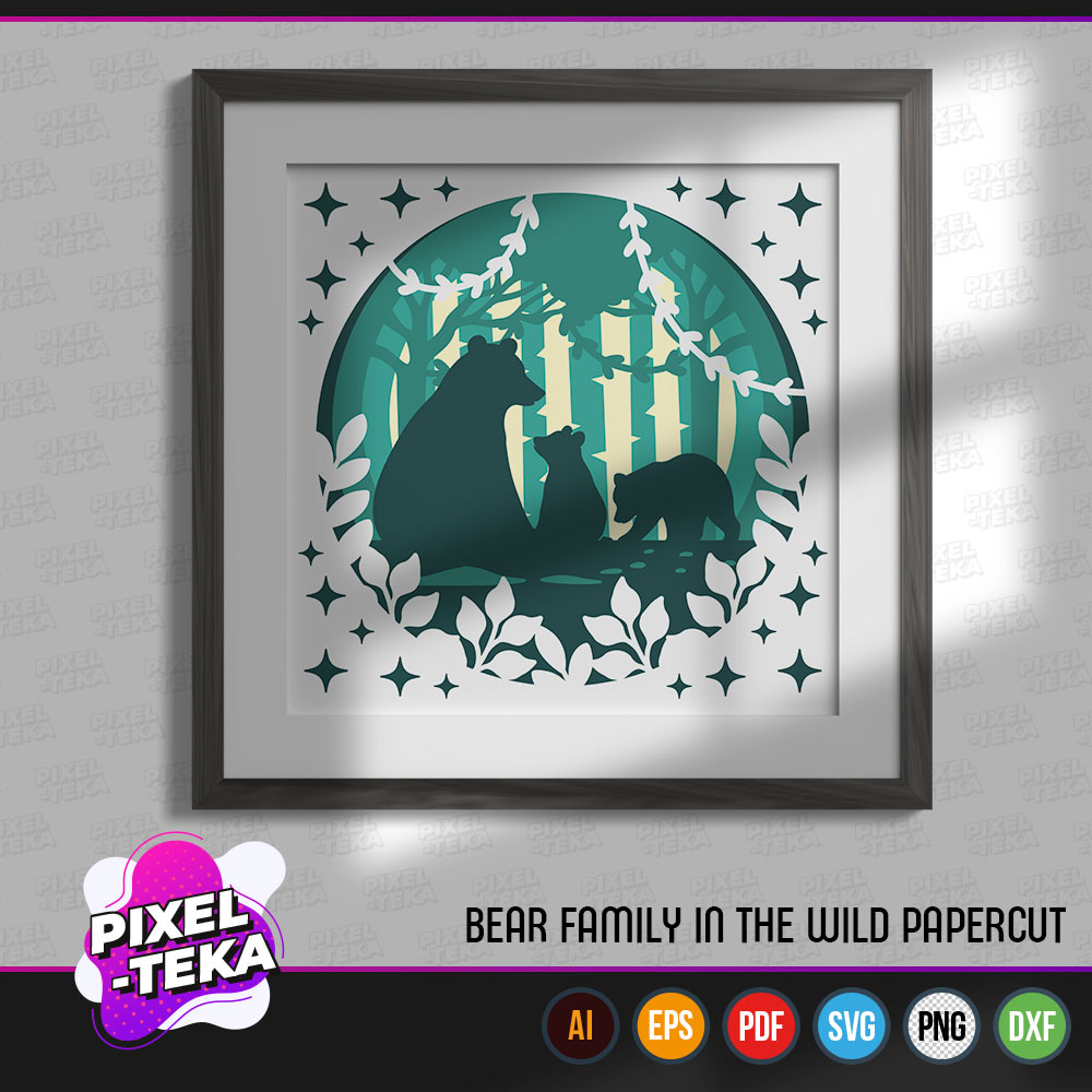 Bear Family In The Wild Papercut