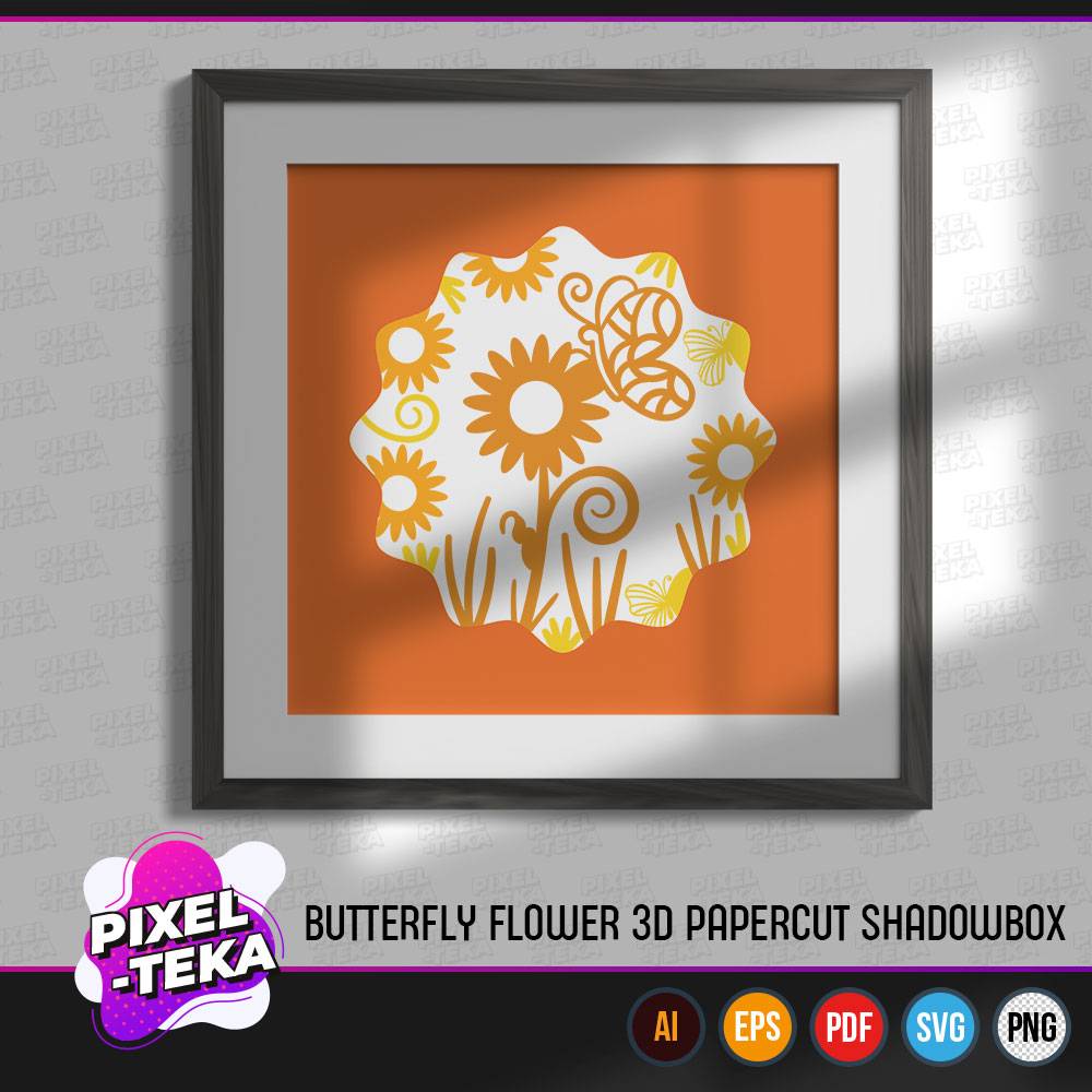 Butterfly Flower 3D Papercut Shadowbox