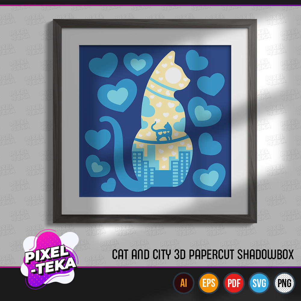 Cat and City 3D Papercut Shadowbox