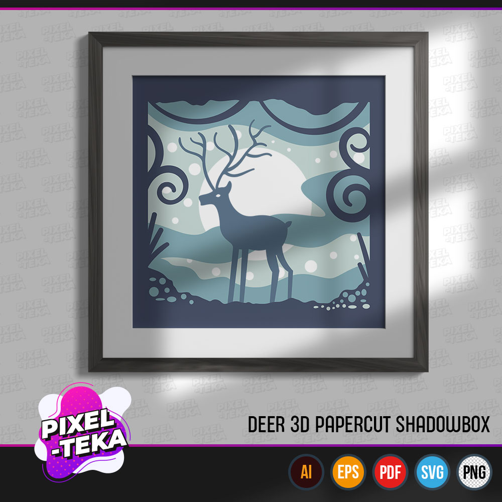 Deer 3D Papercut Shadowbox