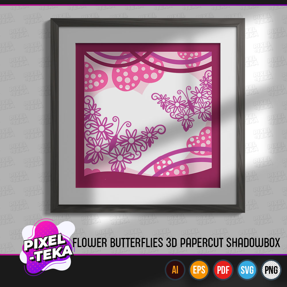 Flower Butterflies 3D Papercut Shadowbox