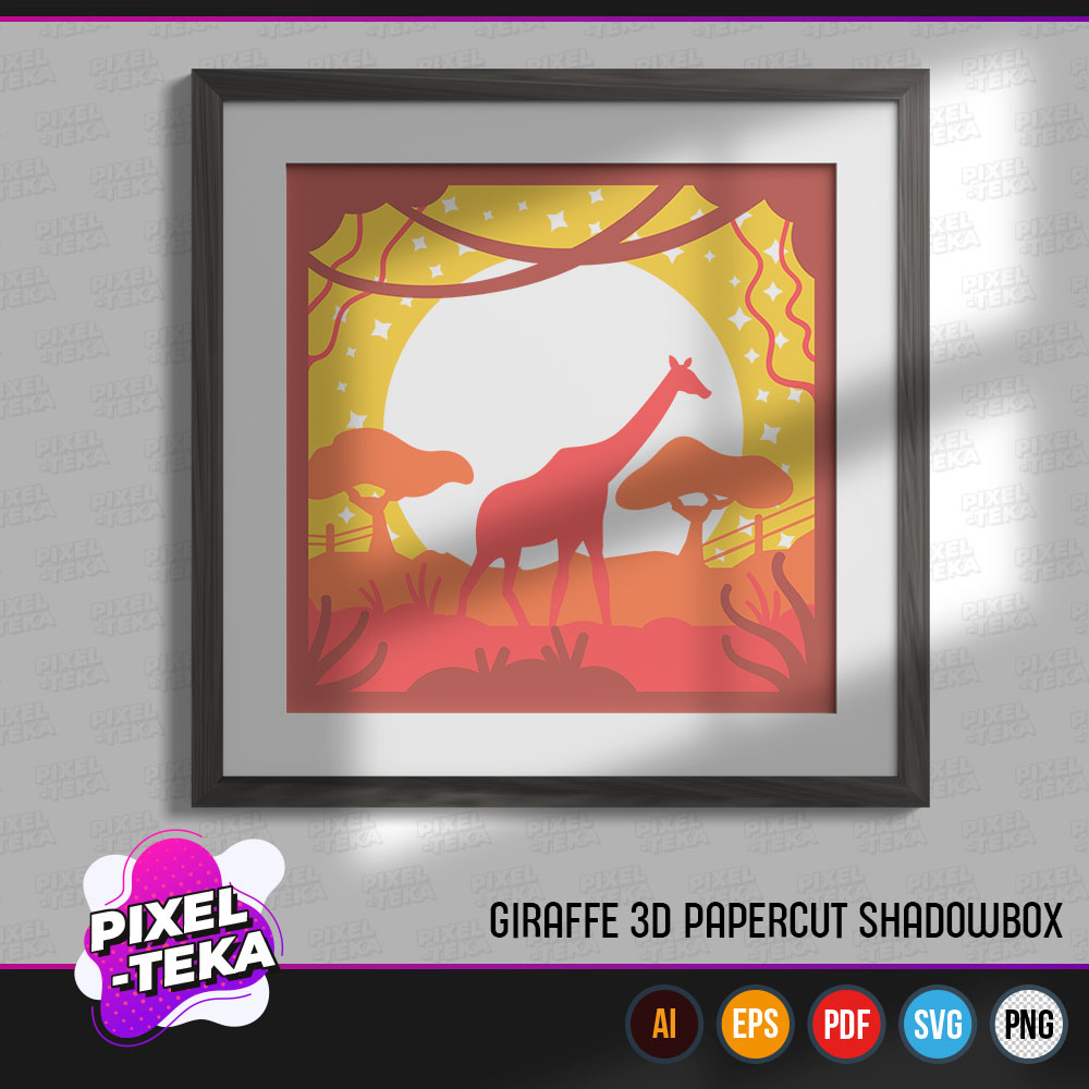 Giraffe 3D Papercut Shadowbox