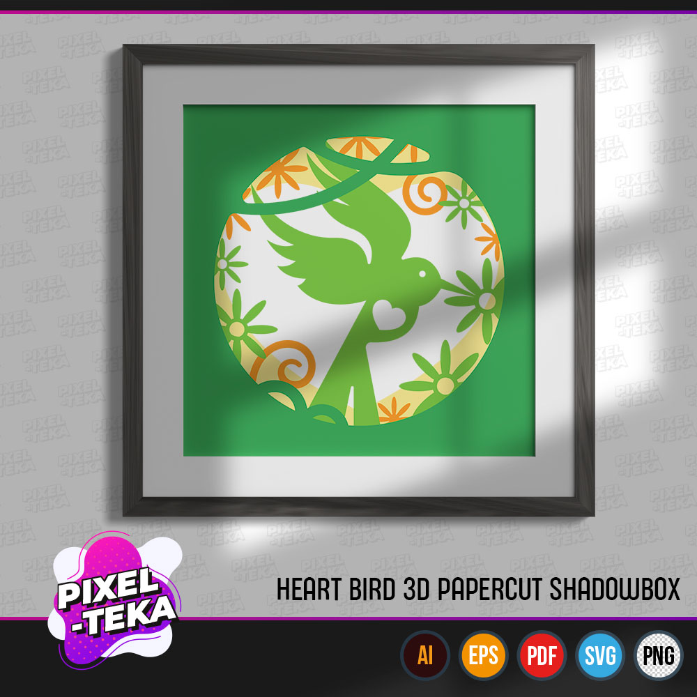 Heart Bird 3D Papercut Shadowbox