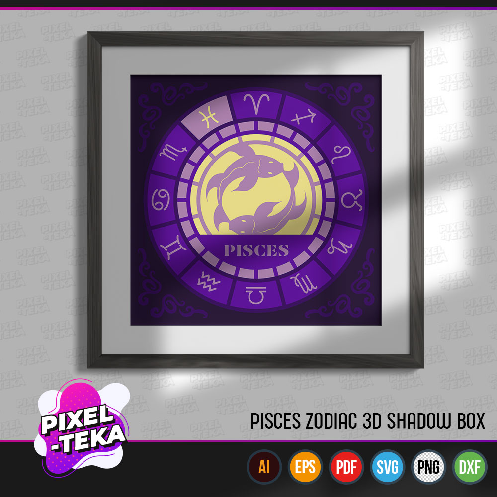 Pisces Zodiac 3D Shadow Box