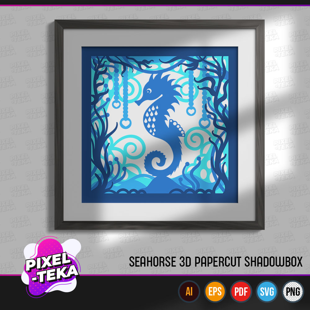 Seahorse 3D Papercut Shadowbox