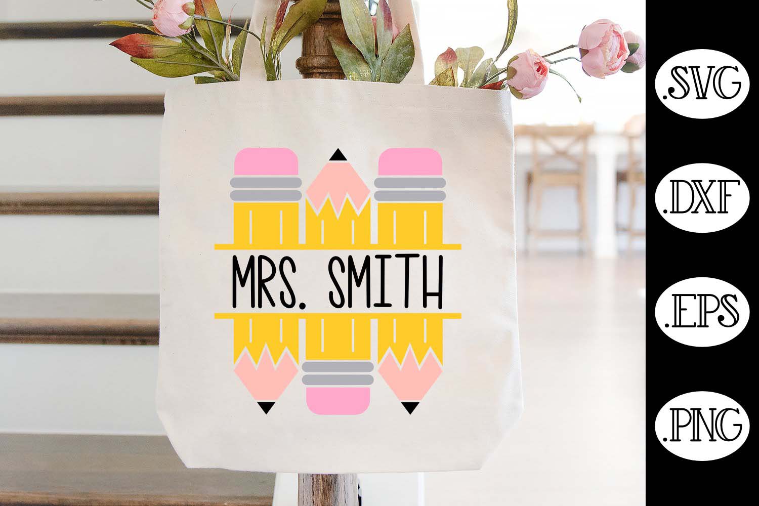 Teacher Pencil Split Monogram SVG