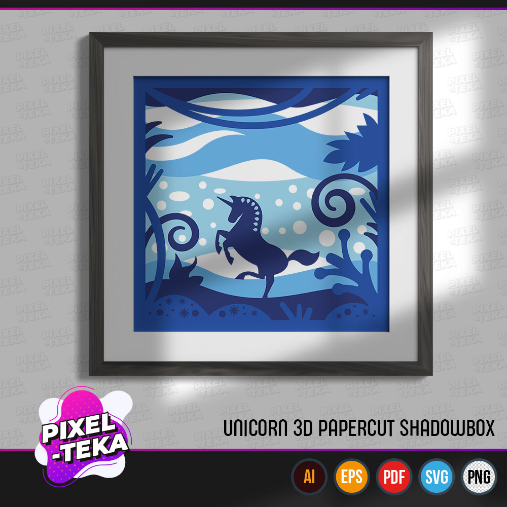 Unicorn 3D Papercut Shadowbox