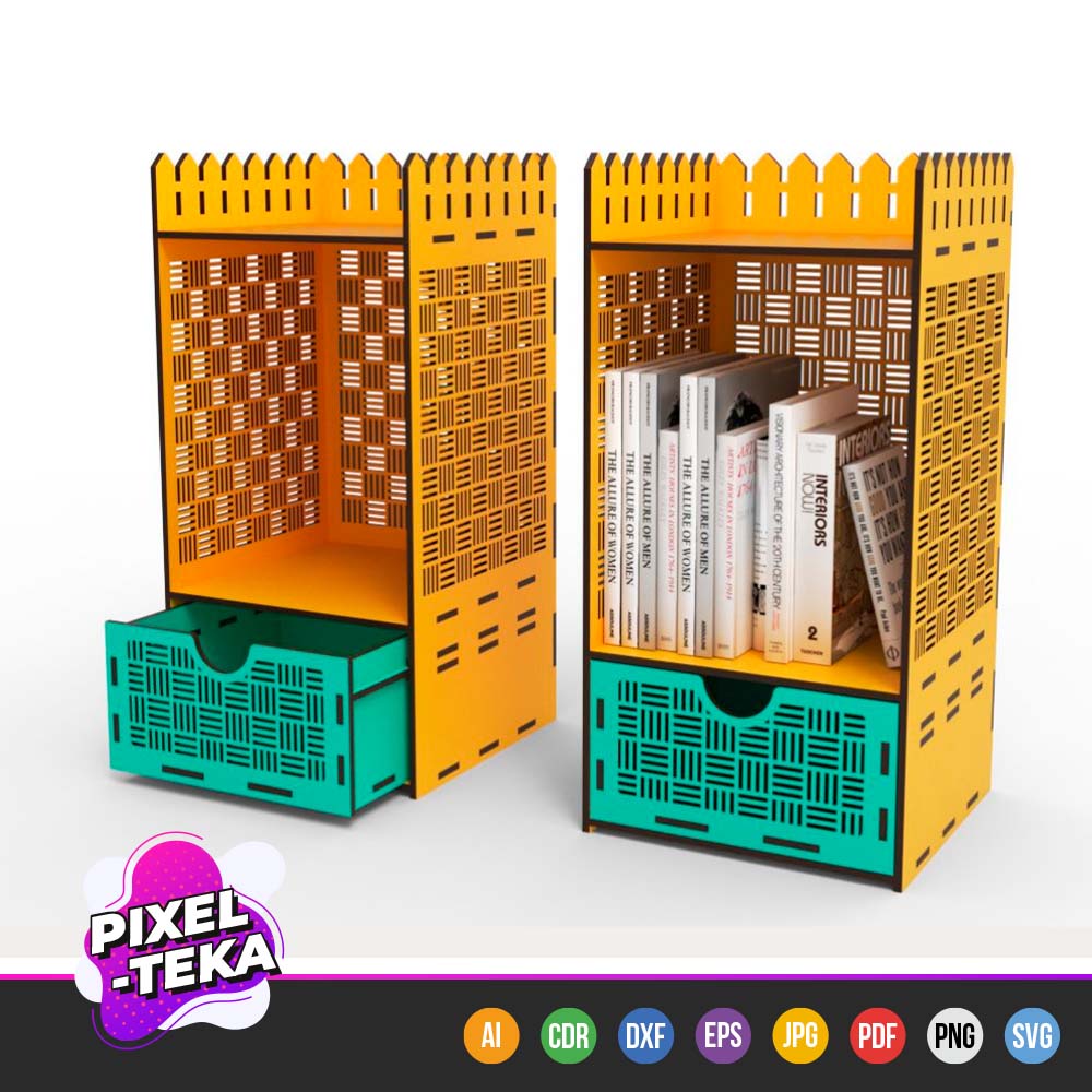 Fence Shaped Bookshelf with Drawer
